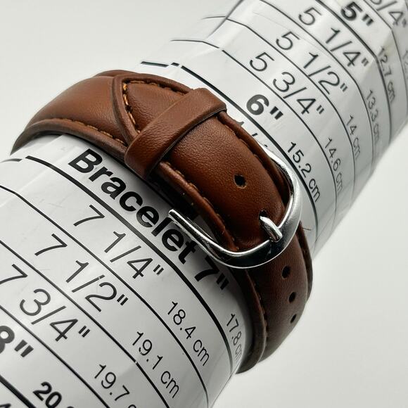 PCA Silver-tone Brown Leather Stainless Steel Quartz Watch Working New Battery main image 3